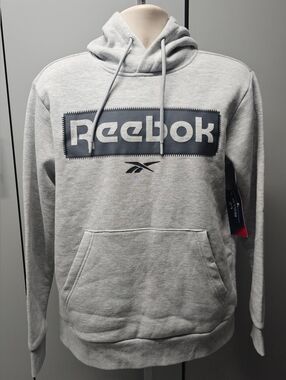 Men's Reebok Light Gray Pullover Hoodie with Dark Logo Small